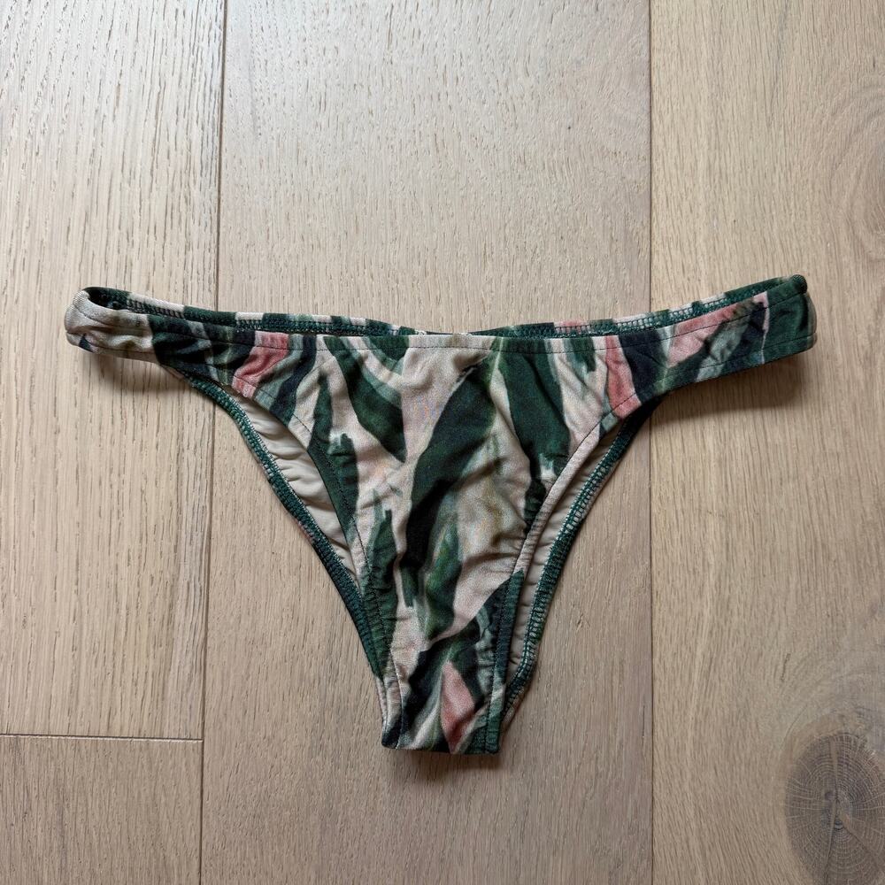 Adriana Degreas Classic Foliage Tropical Print Bikini Bottom Green White Size S